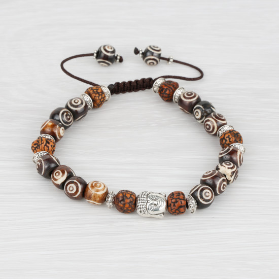 Bracelet Bouddha en perles en os et graines de rudraksha