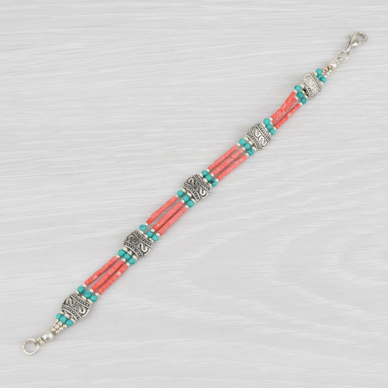Bracelet tibétain Durbar en corail et turquoise