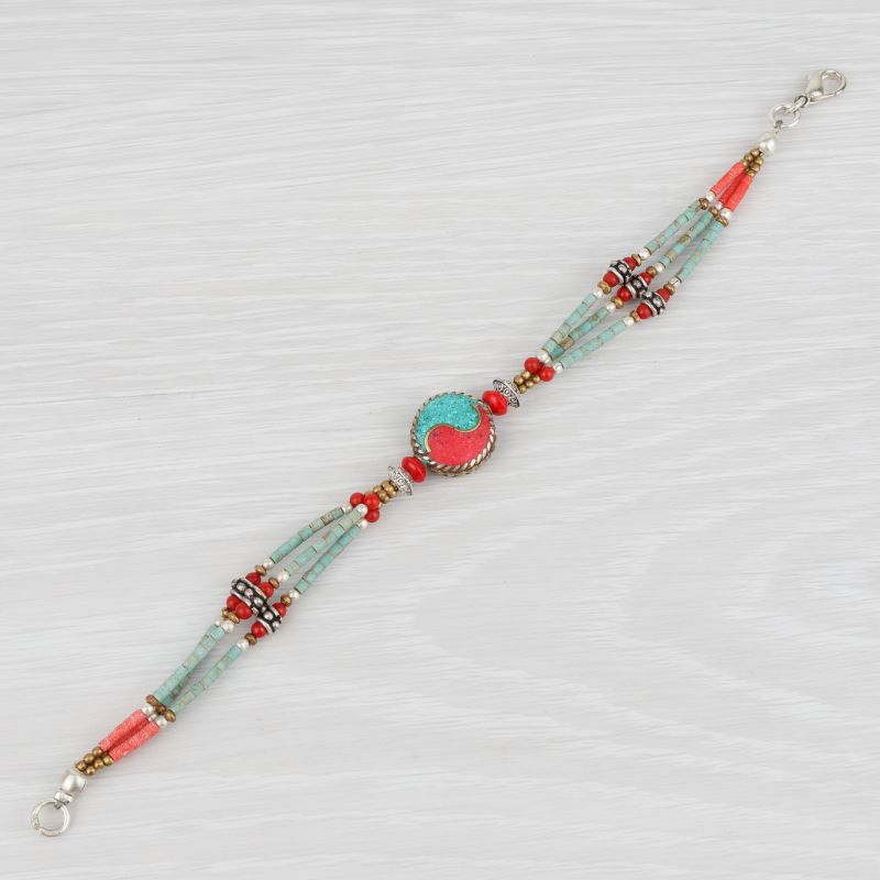 Bracelet Yin Yang en turquoise et corail