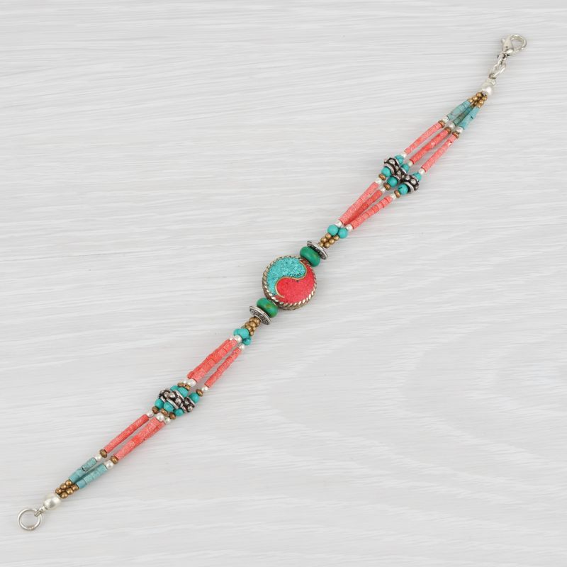 Bracelet tibétain Rato Yin Yang en turquoise et corail