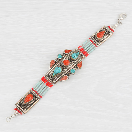 Bracelet Pemako Mithasa en turquoise et corail