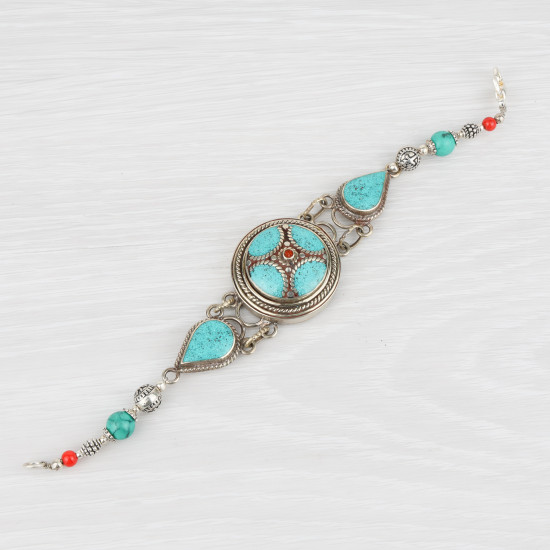 Bracelet Dina Dvara Sundara en turquoise et corail