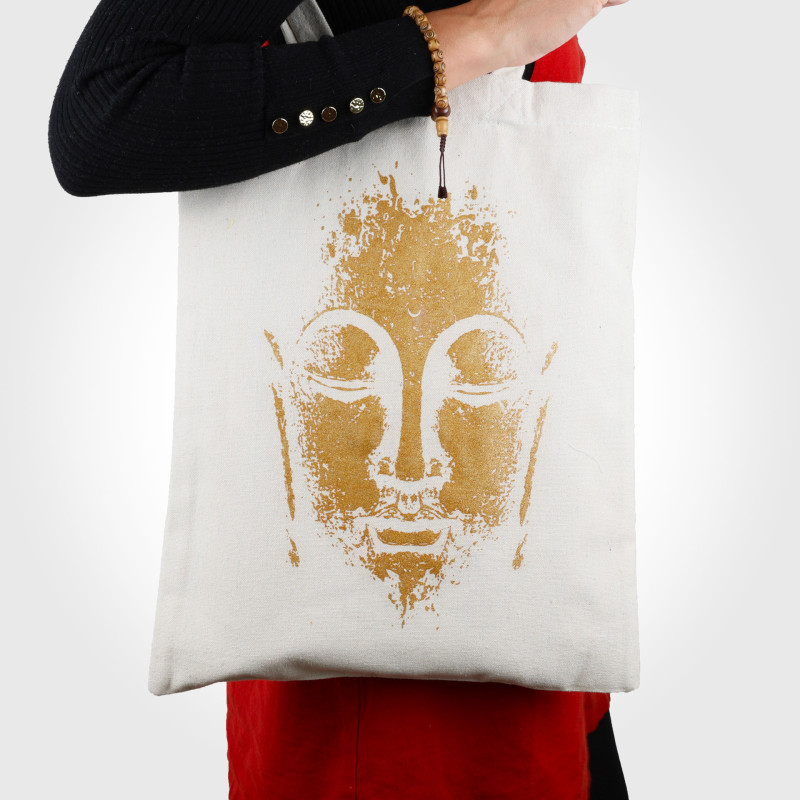 Sac tote bag coton - Visage de bouddha doré