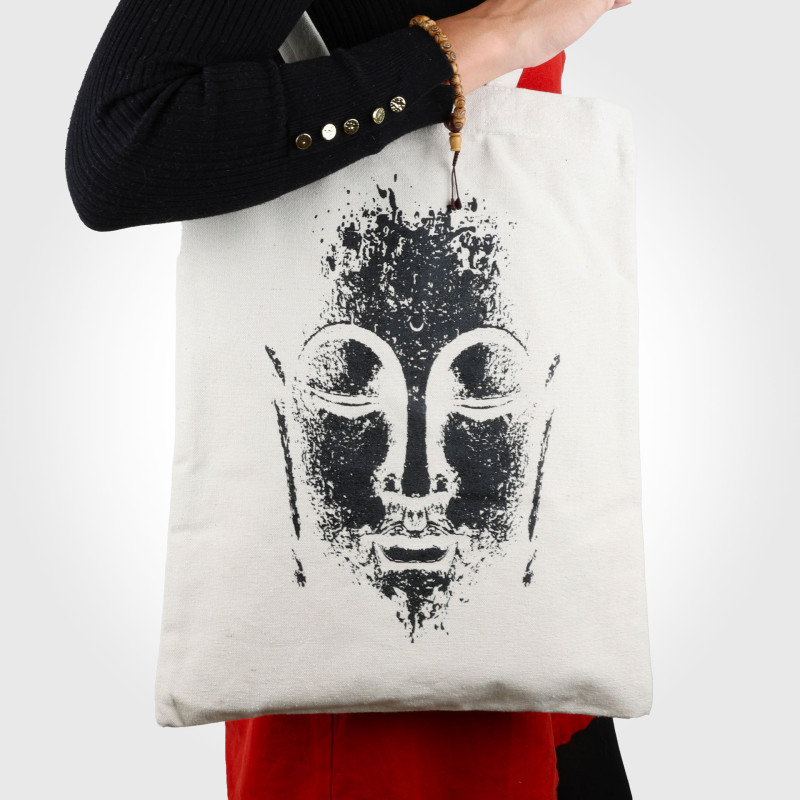 Tote bag en coton - Visage de bouddha noir