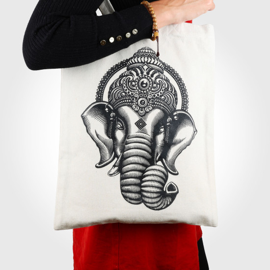 Tote bag en coton - Ganesh noir