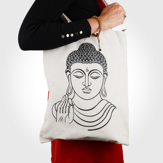 Tote bag 100% coton imprimé - Bouddha noir