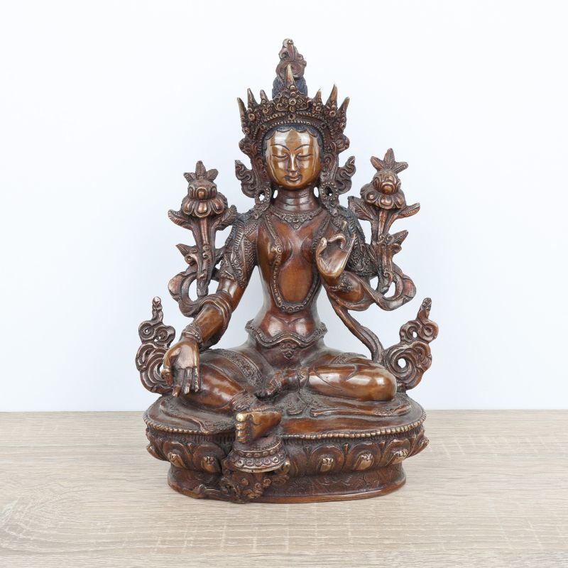 Statue de la déesse Tara verte en cuivre - 23 cm