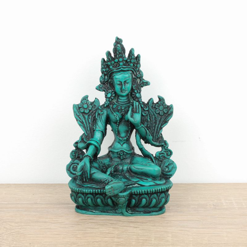 Statue du bodhisattva féminin en résine verte - 14,5 cm