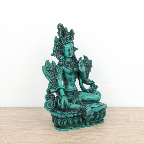 Statue du bodhisattva féminin Tara verte en résine