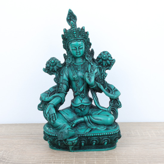 Statue de la déesse bouddhiste Tara verte - 20,5 cm