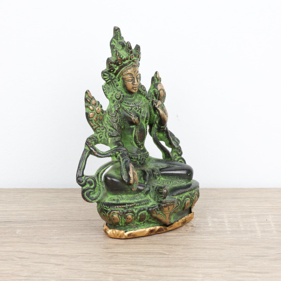 Petite statue de Tara verte en laiton noir - 11 cm - 413 gr