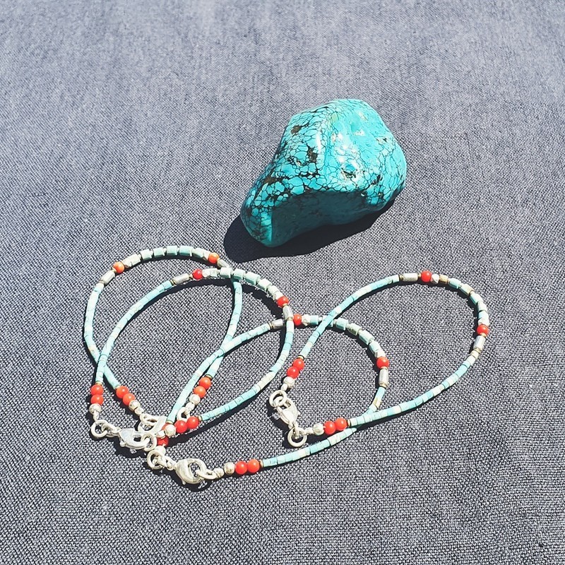 Bracelet tibétain Tendresse en turquoise et corail