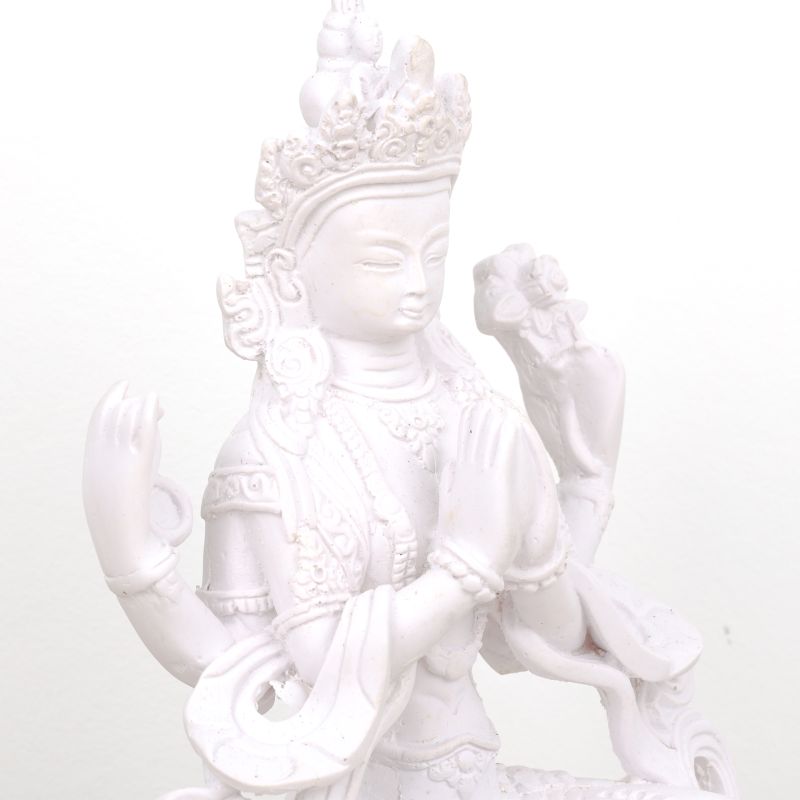 Statue de Tchenrezi en résine blanche - 18,5 cm