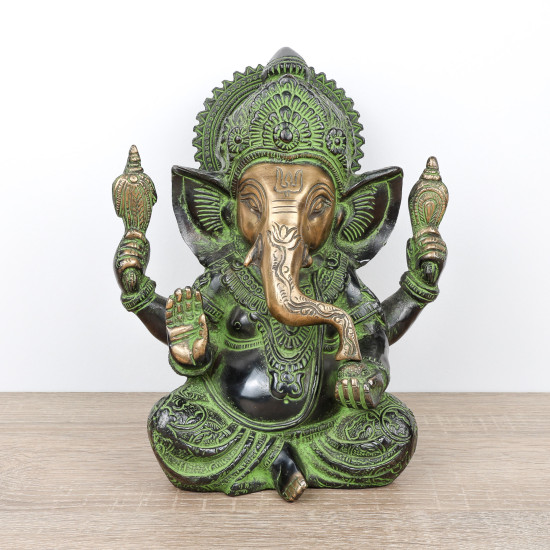 Statue Ganesh de grande taille en laiton - 22 cm