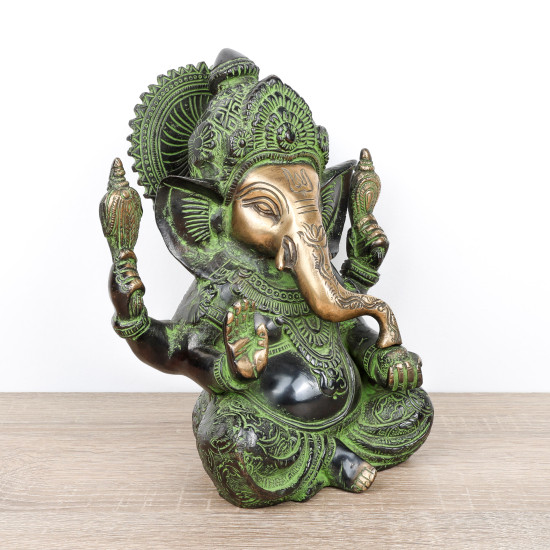 Statue Ganesh de grande taille en laiton - 22 cm