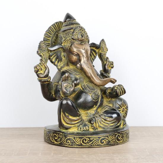 Ganesh noir - grande statue en laiton - 17 cm