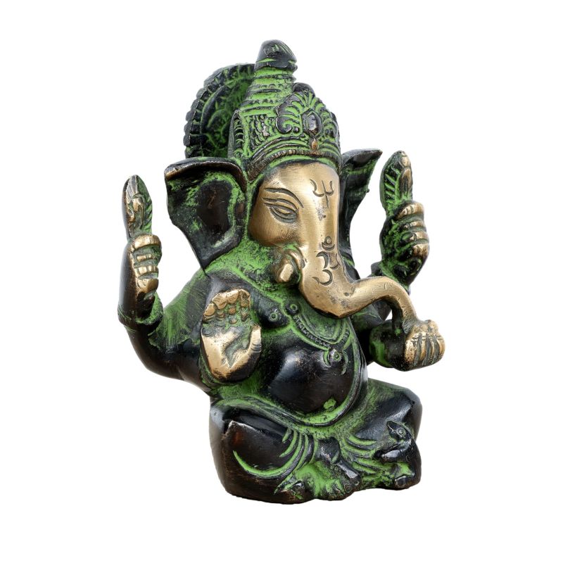 Statuette de Ganesh en laiton noir et or - 11,5 cm