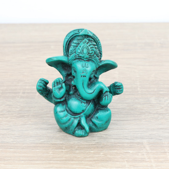 Figurine de Ganesh en résine verte - 6 cm