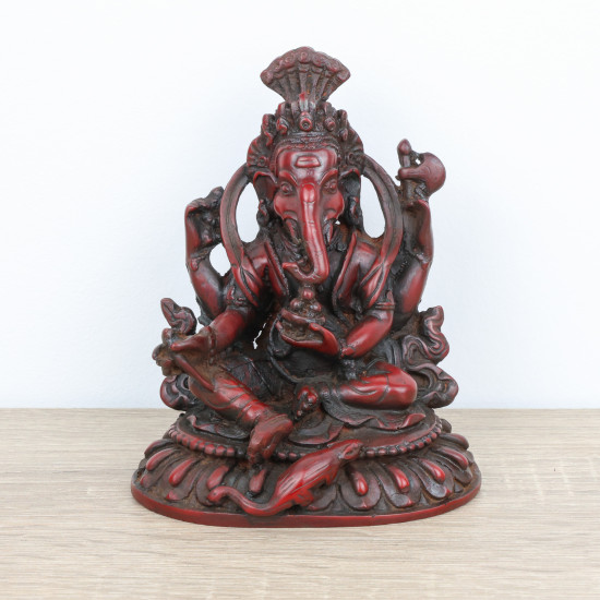 Ganesha statuette en résine rouge - 12 cm
