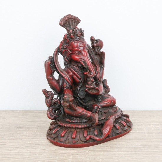 Ganesha statuette en résine rouge - 12 cm