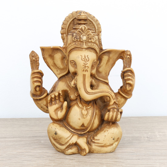 Sculpture de Ganesh en résine de couleur crème - 12 cm