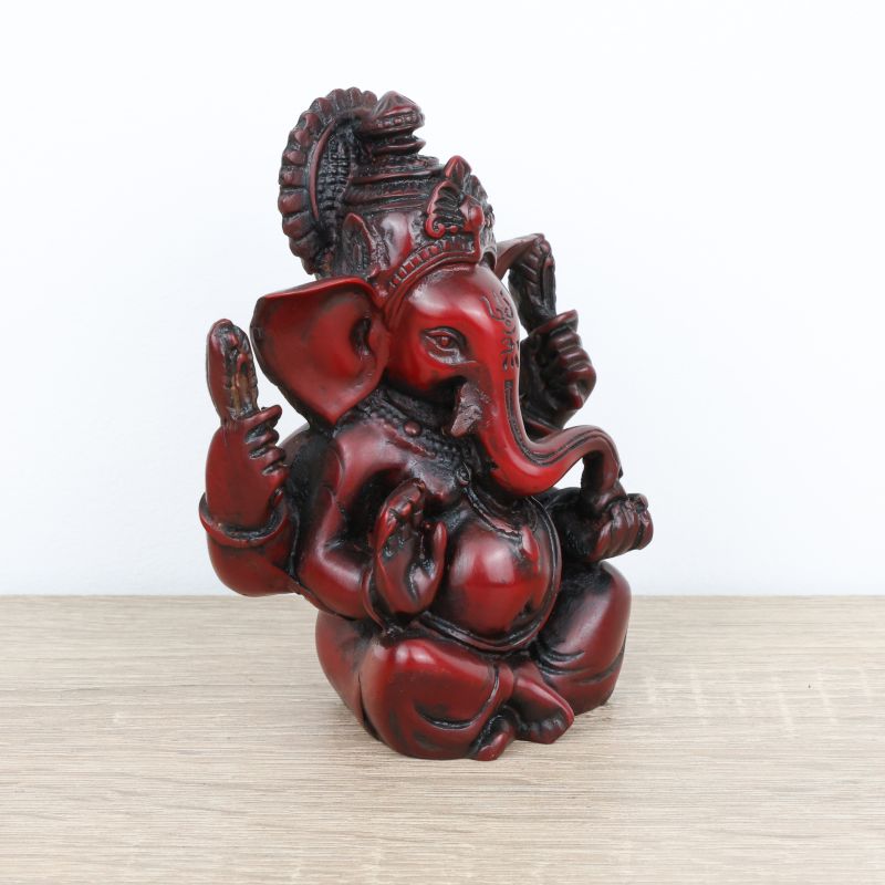 Sculpture de Ganesh en résine rouge - 12 cm