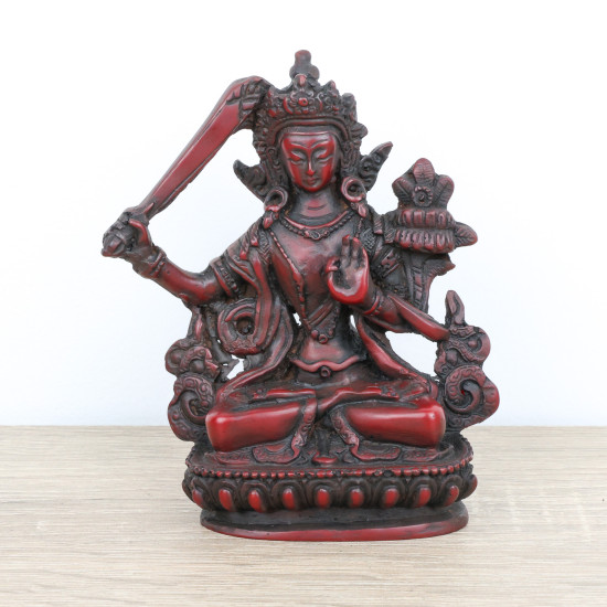 Statue de Manjushri en résine rouge - 11 cm - 172 gr