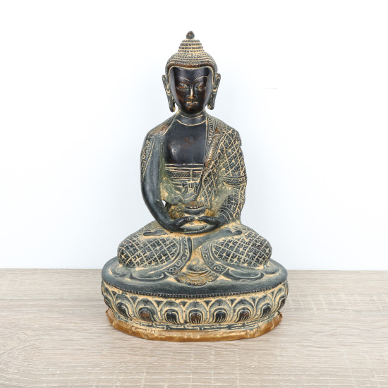 Statue Bouddha noir - mudra Dhyana - 20,5 cm