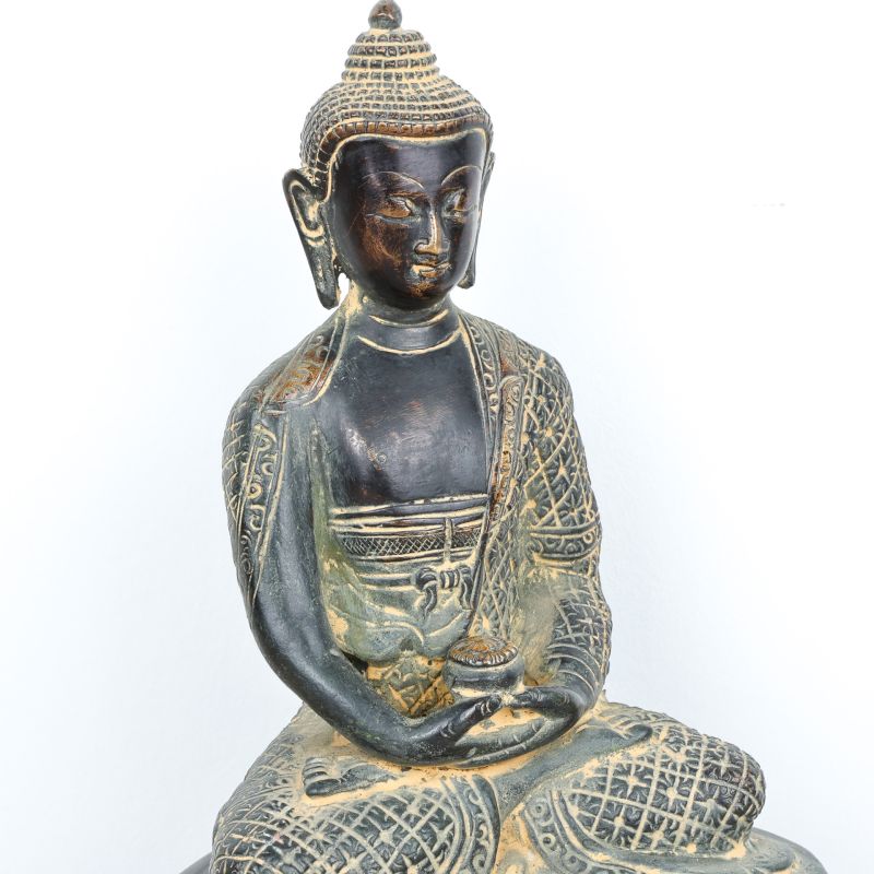 Statue Bouddha noir - mudra Dhyana - 20,5 cm