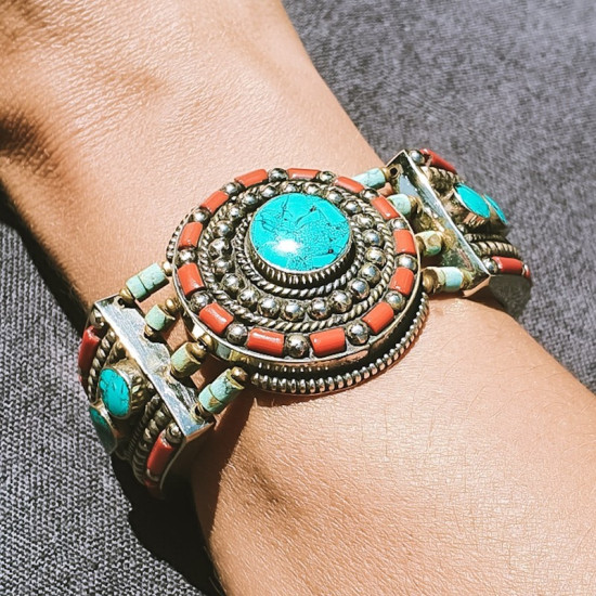 Bracelet Timro Sundara Amkha en turquoise et corail