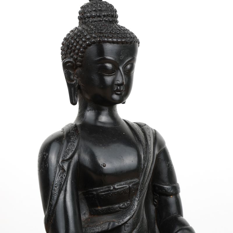 Statue bouddha extérieur noir en résine pour jardin - 32 cm