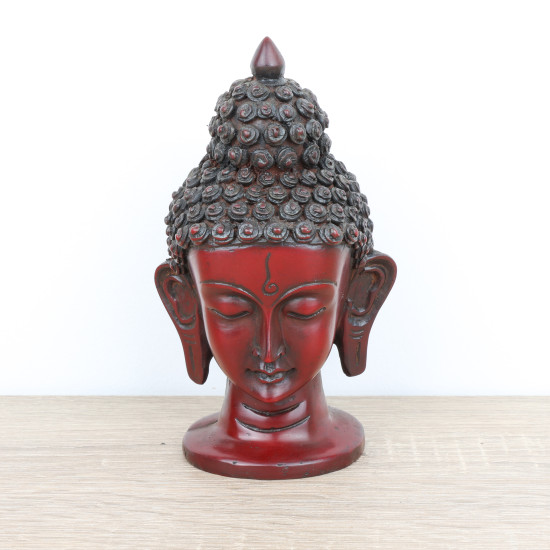 Bouddha tête en résine rouge - 15,5 cm