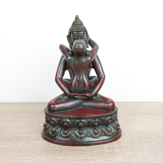 Statue de Bouddha Samantabhadra en résine rouge - 15,5 cm