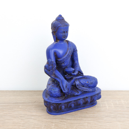 Statue bouddha bleu de médecine en résine