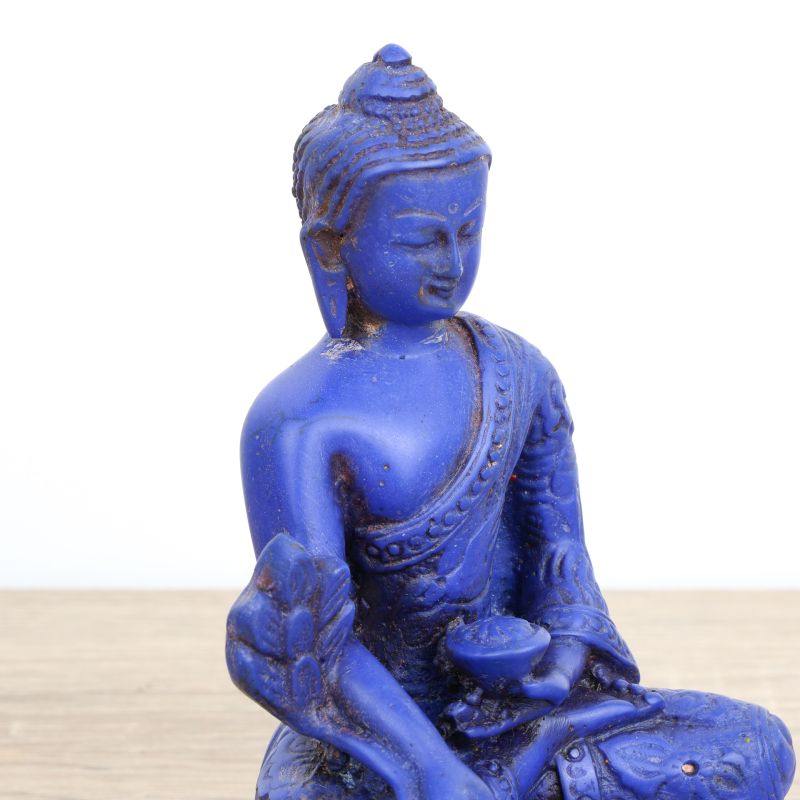 Statue bouddha bleu de médecine en résine