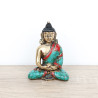 Bouddha Amitabha en laiton, turquoise et corail - 7,5 cm