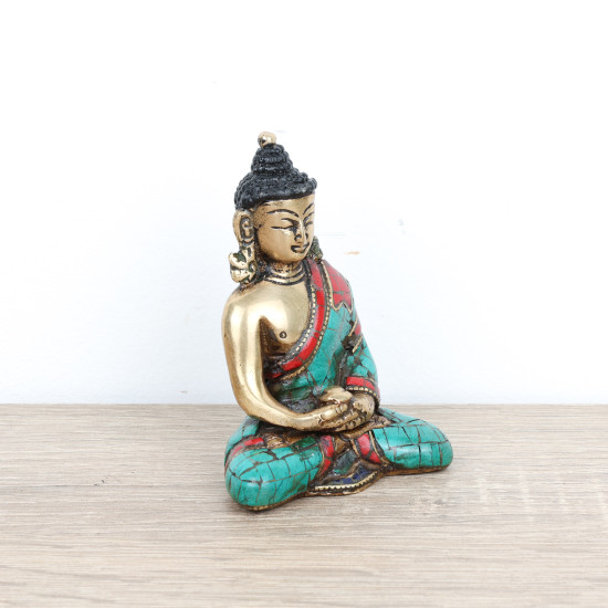 Bouddha Amitabha en turquoise et corail - 7,5 cm