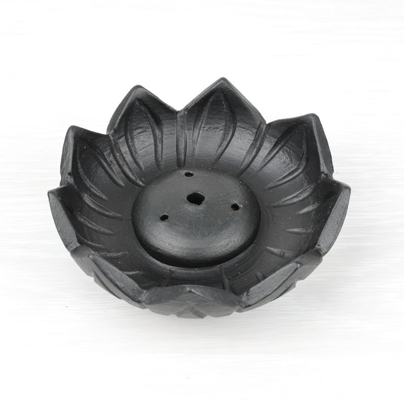 Porte encens lotus noir en céramique