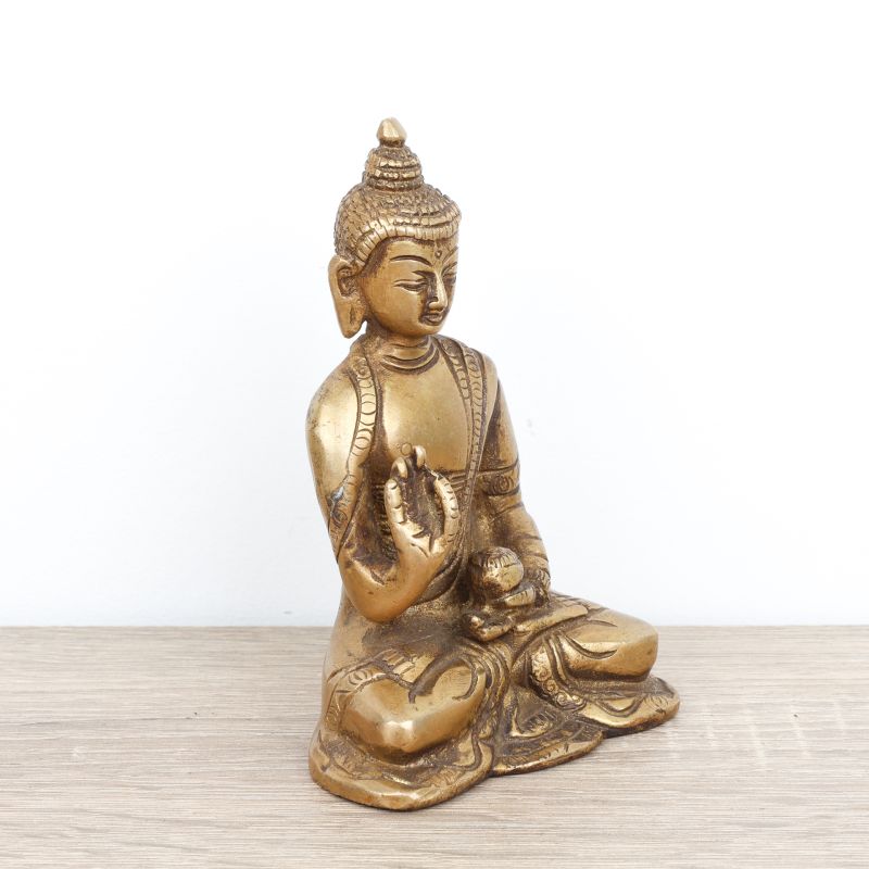 Statuette de Bouddha assis en laiton - mudra Vitarka - 12 cm