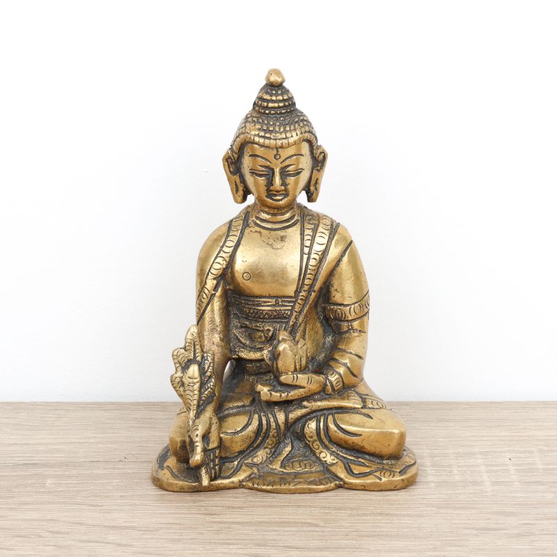 Petite statue du Bouddha de médecine en laiton - 12 cm