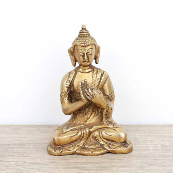 Petite statue du Bouddha Vairocana en laiton doré - 12 cm