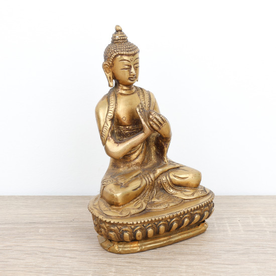 Statue du Bouddha assis en laiton - mudra Dharmachakra