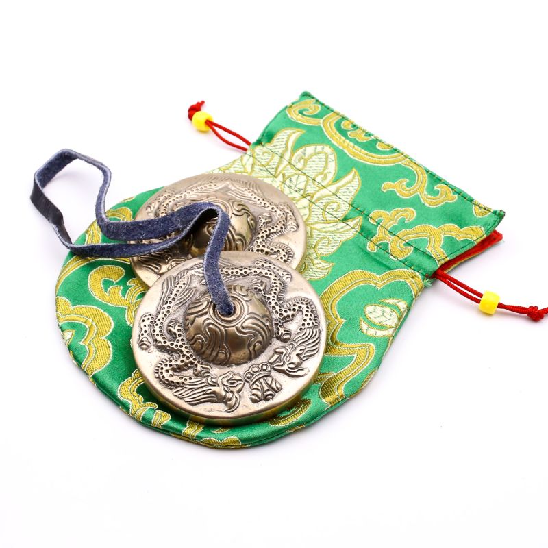 Cymbales tibétaines 5 métaux motif Dragons - 70 mm - 259 gr