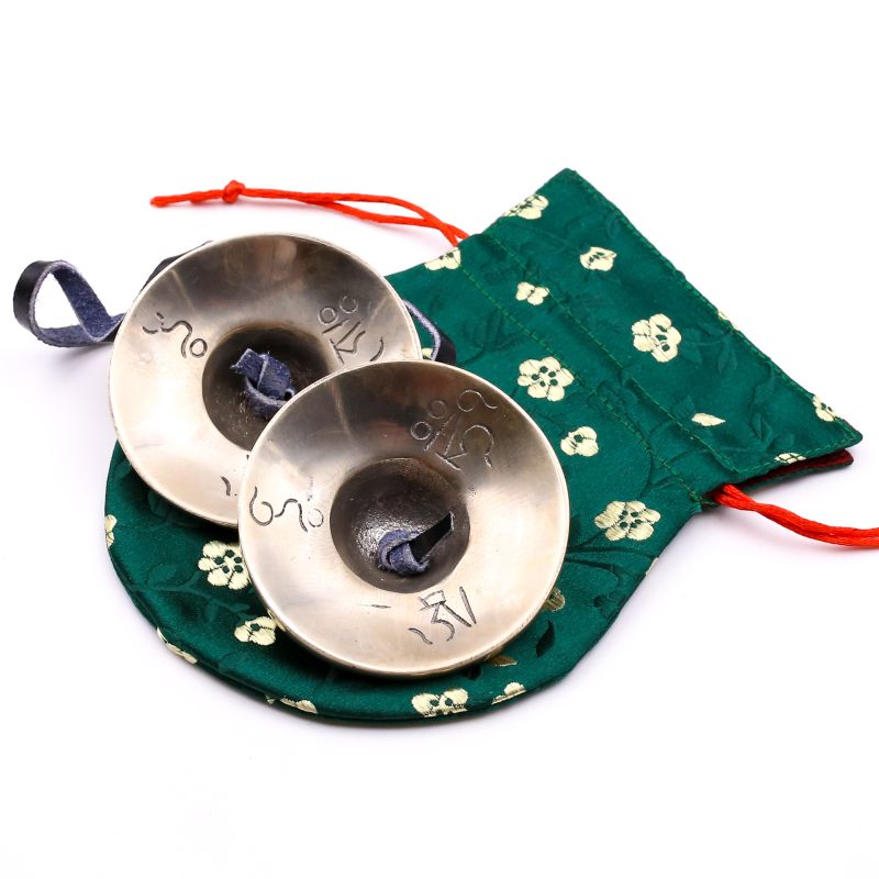 Cymbales tibétaines 5 métaux motif Om Mani Padme Hum - 70 mm - 265 gr