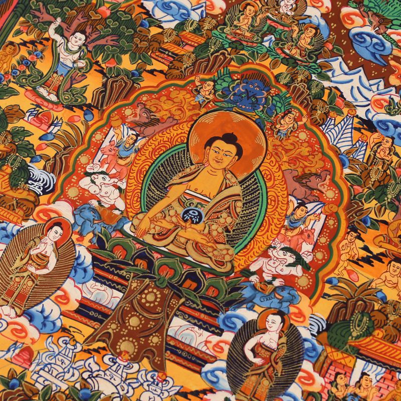 Thangka tibétain de la vie de Bouddha