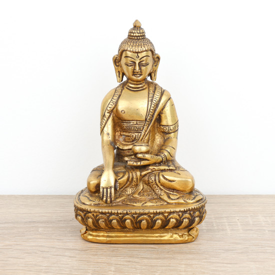 Statue Bouddha assis en laiton - mudra Bhumisparsha - 14 cm
