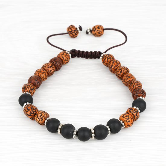 Bracelet en perles de shaligram et graines de rudraksha polies