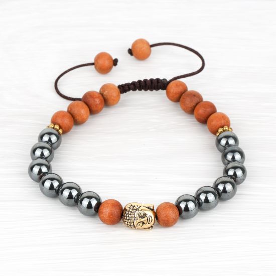 Bracelet Bouddha en perles d'hématite et bois de santal