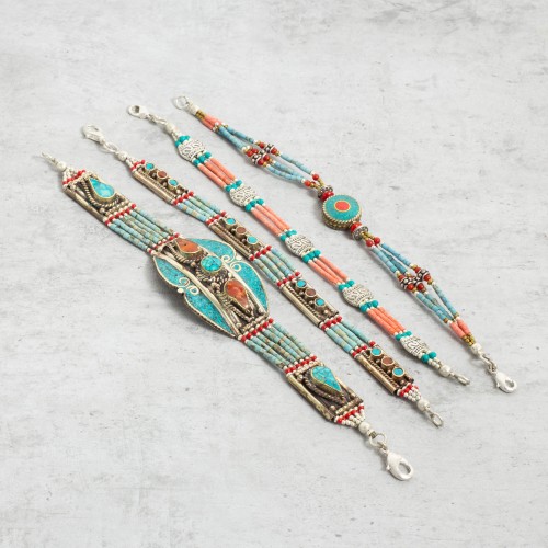 Bracelets tibétains en pierre turquoise et corail